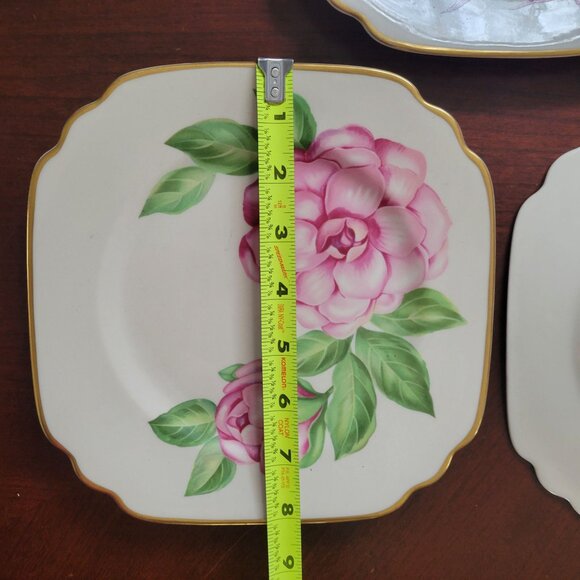Vintage Syracuse China Floral Plates Square With Gold Trim Peony & Camellia Desi - Picture 8 of 8